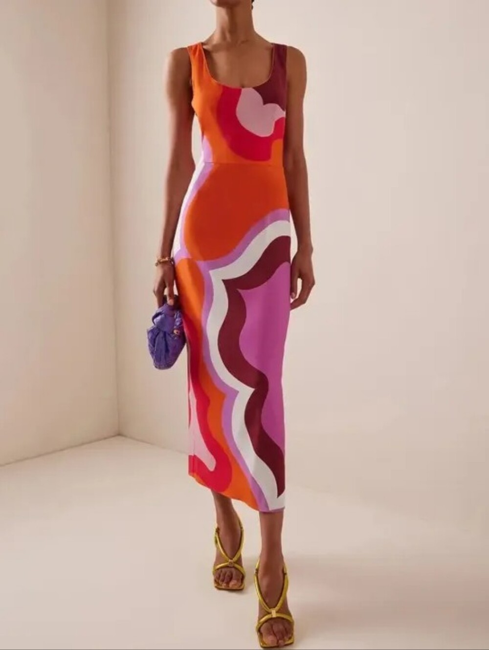 ETRO Optic Wave Sleeveless Sheath Midi Dress In Arancio IT 40 US 4 Org $2,150